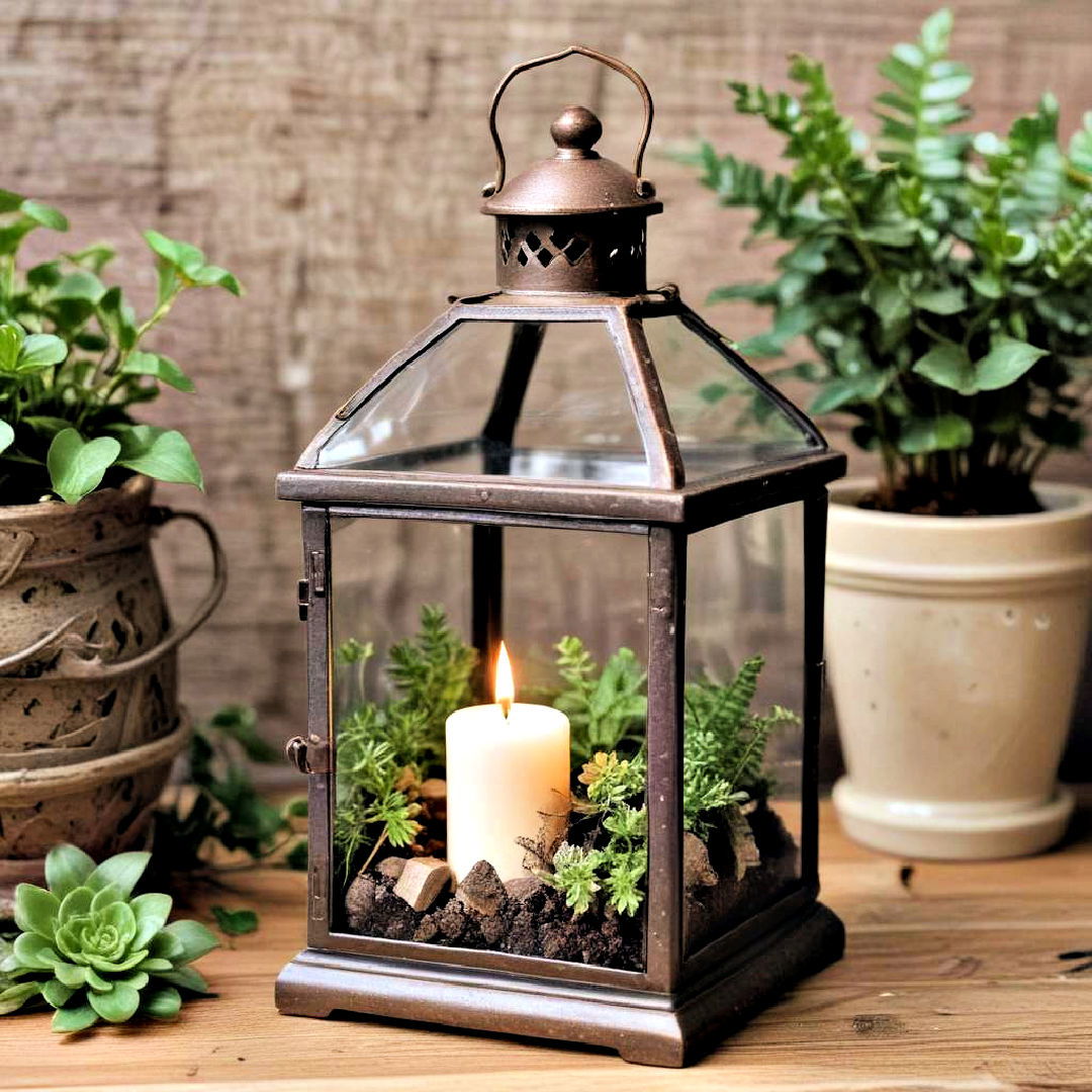 revamp an old candle lantern into a cozy terrarium - 40 Terrarium Ideas