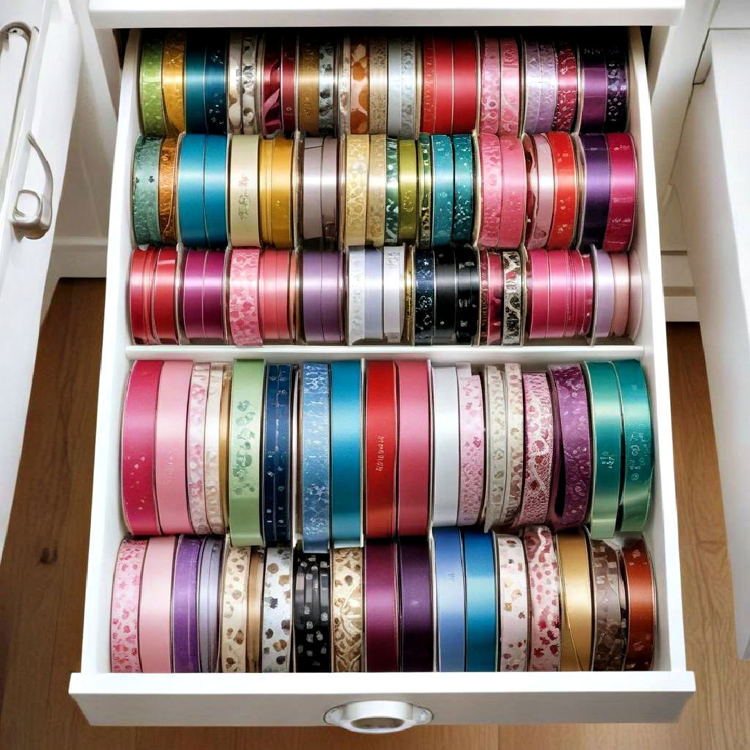 ribbon storage drawer to keep ribbons dust free - 15 Ribbon Storage Ideas
