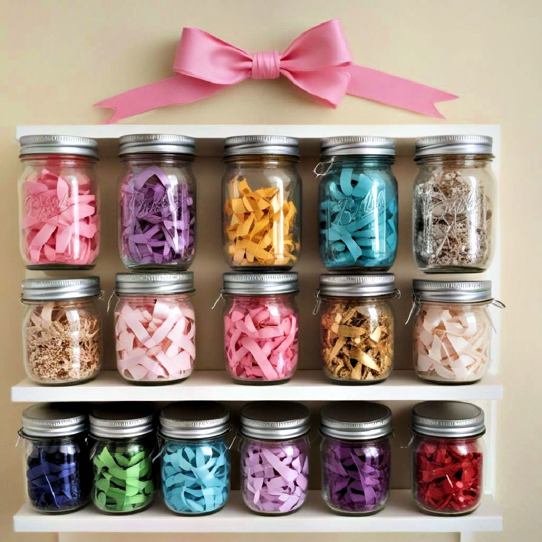 ribbon storage in mason jars - 15 Ribbon Storage Ideas