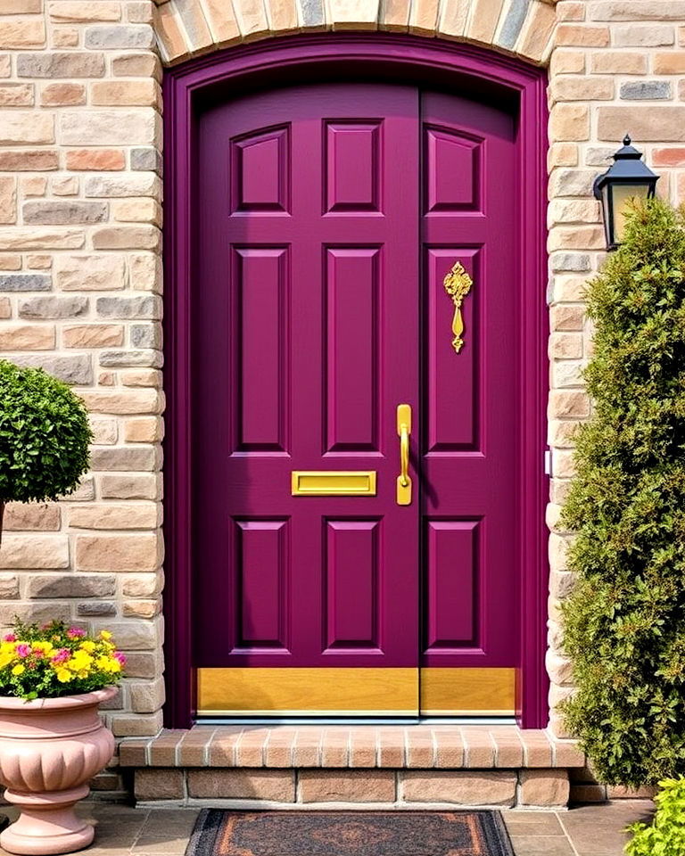 rich statement with burgundy purple door - 20 Purple Front Door Ideas