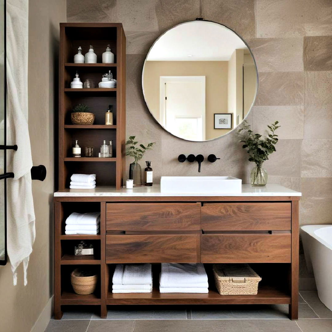 rich wood cabinets for brown bathroom - 25 Brown Bathroom Ideas