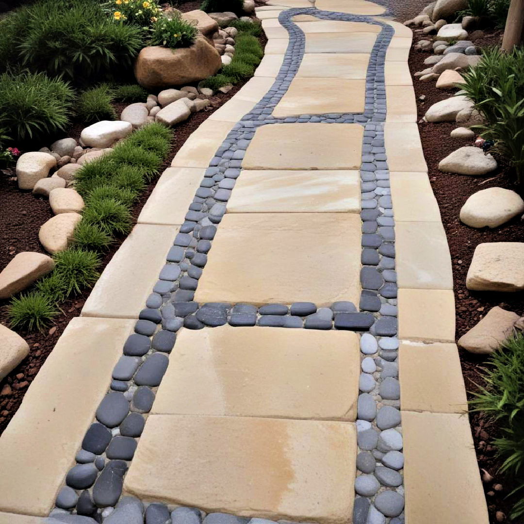 river rock inlays between pavers design - 30 Paver Walkway Ideas
