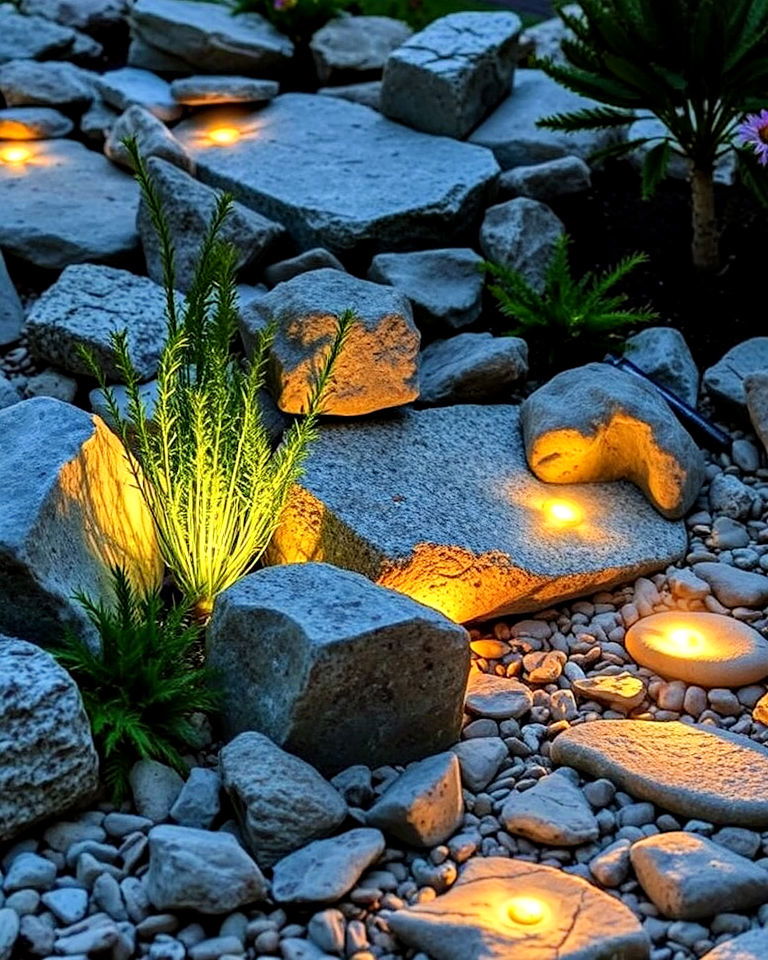 rock garden with hidden lights - 40 Garden Lighting Ideas