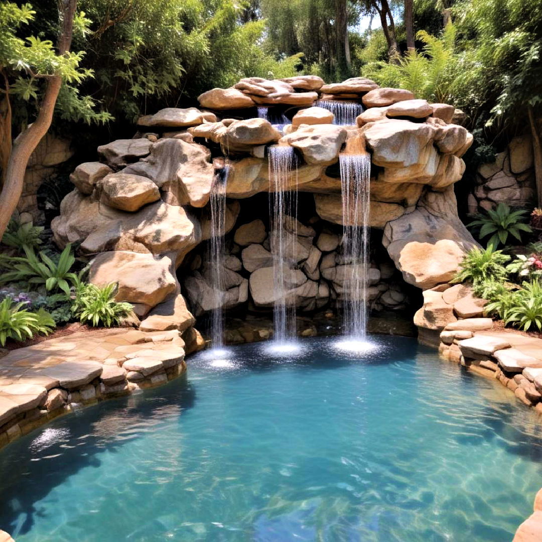 rock grottos pool fountain - 15 Pool Fountain Ideas