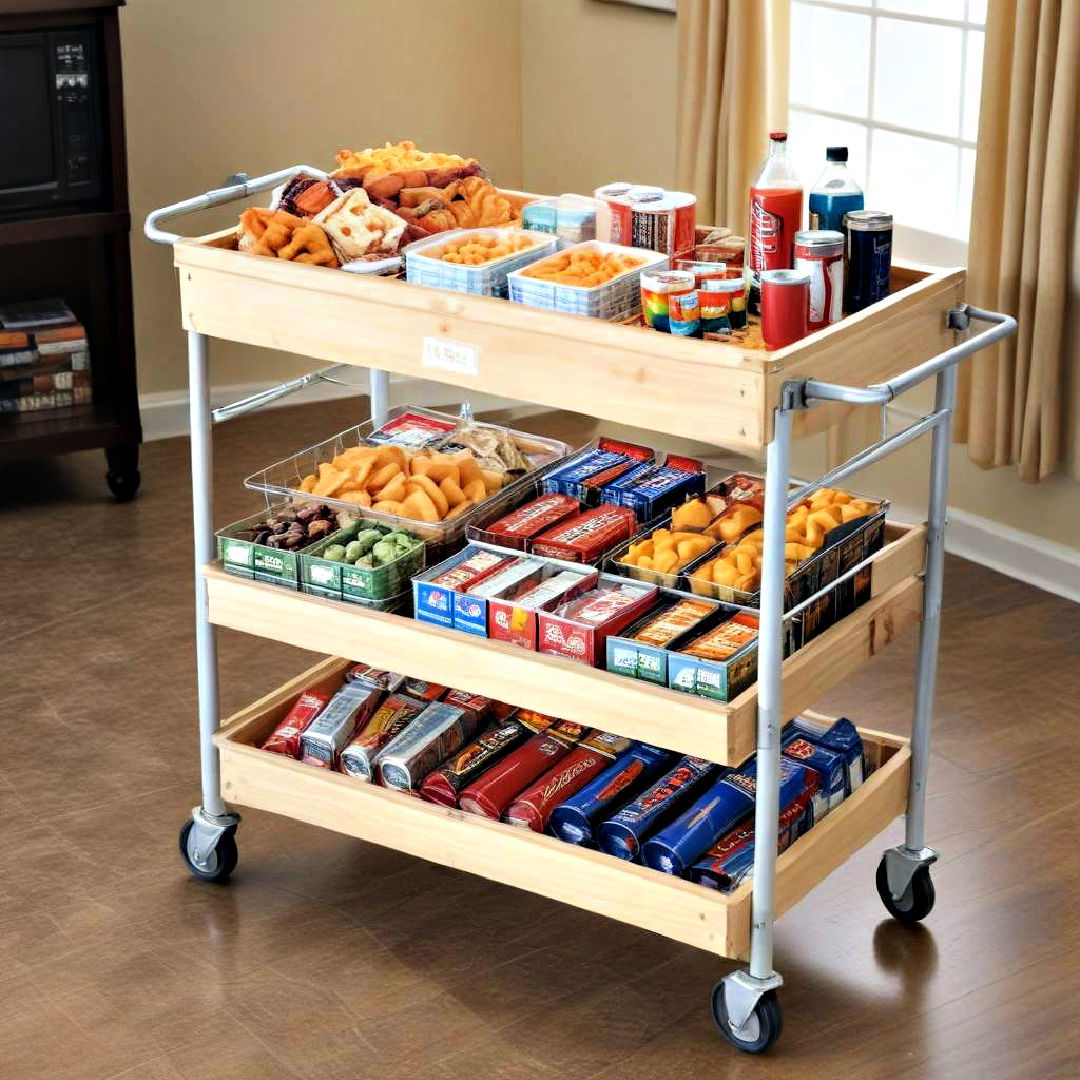roll away cart to store snacks - 25 Small Game Room Ideas