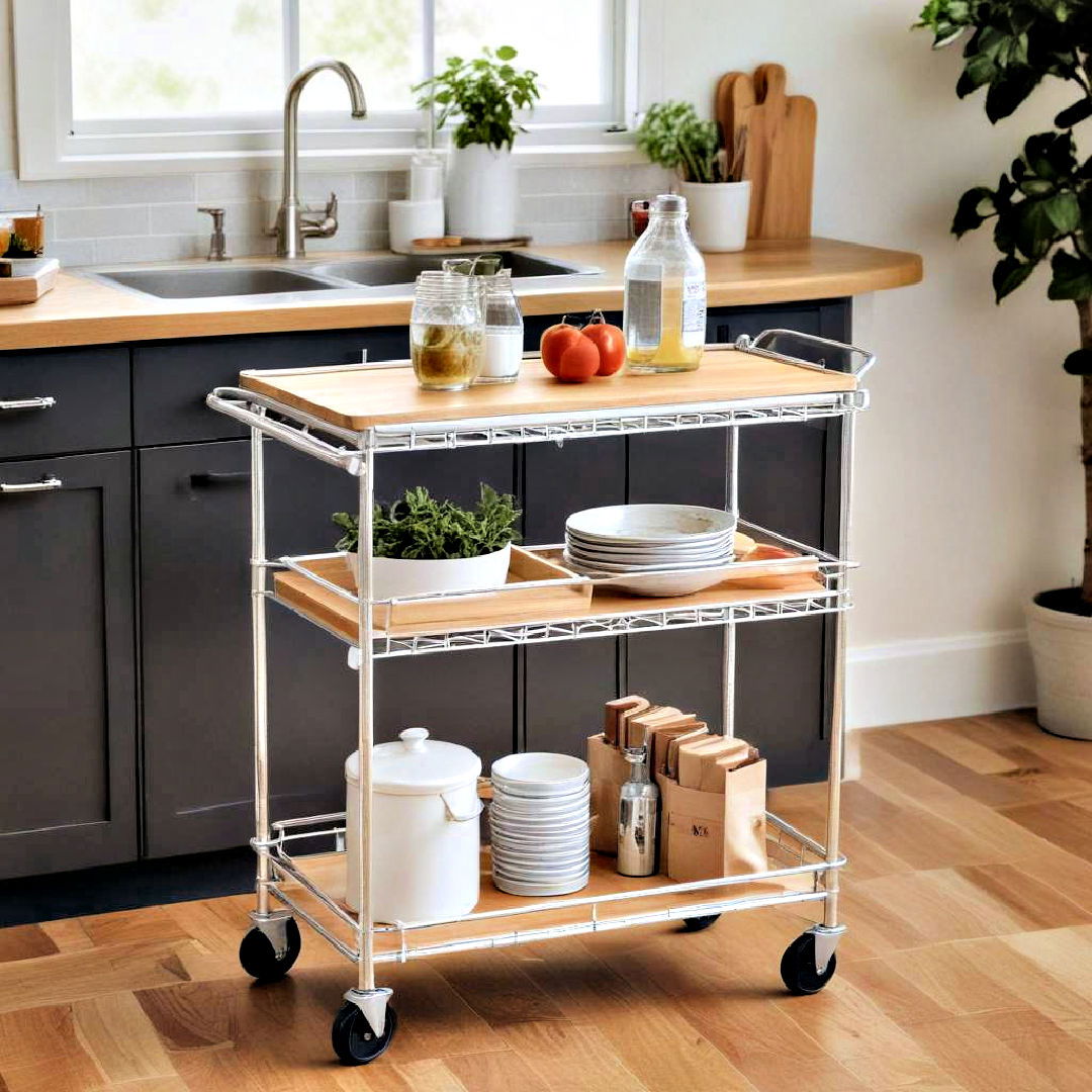 rolling cart for extra counter space - 30 Small Galley Kitchen Ideas on a Budget