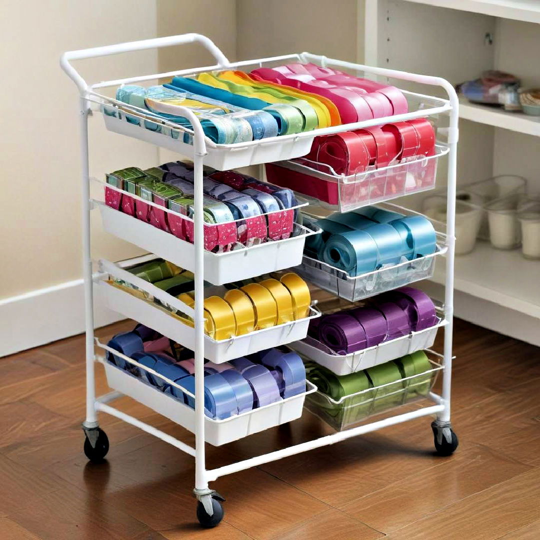 rolling cart with baskets for ribbon storage - 15 Ribbon Storage Ideas