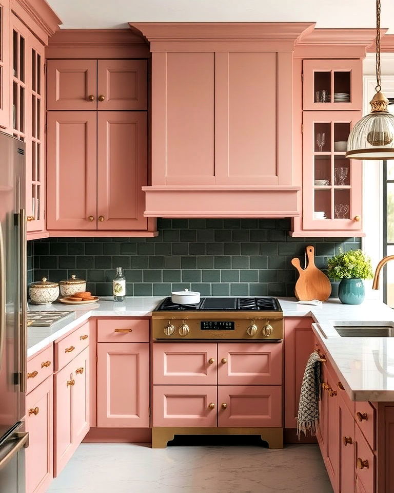 romantic vibe dusty rose kitchen cabinets - 40 Kitchen Cabinet Color Ideas