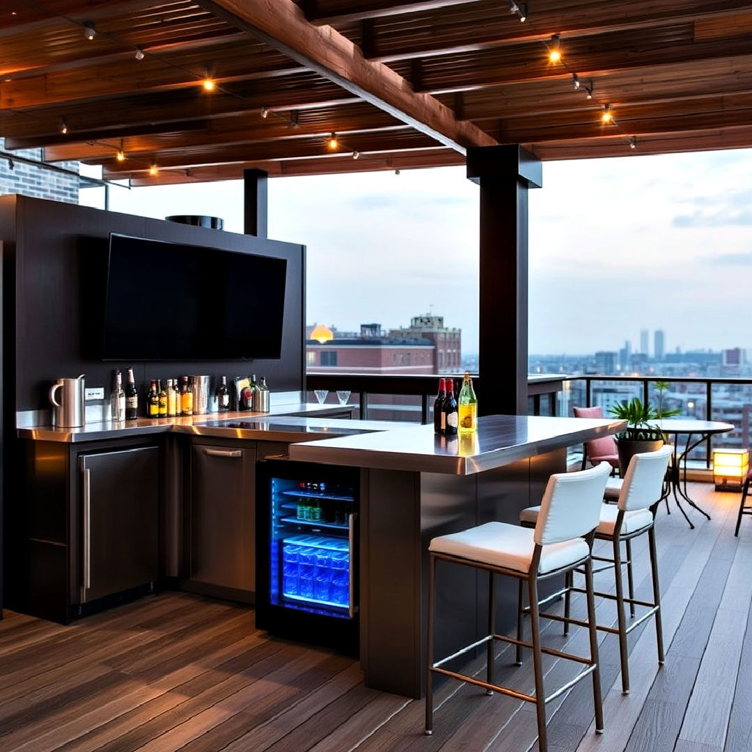 rooftop deck with bar and seating - 40 Rooftop Deck Ideas