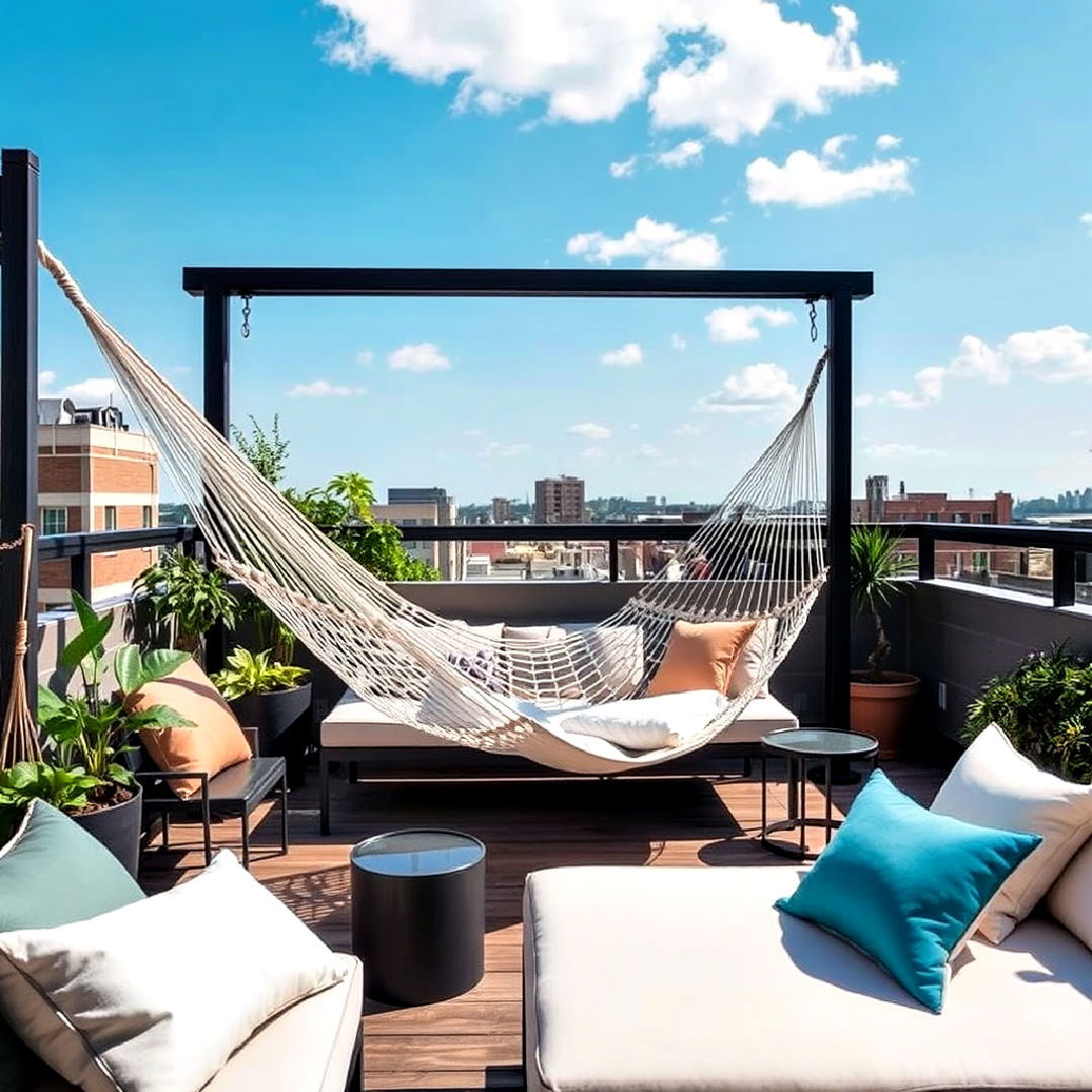 rooftop deck with hammock lounge area - 40 Rooftop Deck Ideas