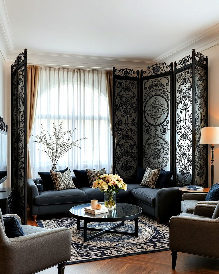 room dividers with gothic patterns - 30 Witchy Living Room Ideas