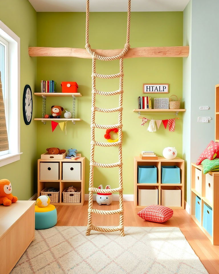 rope ladder for kids to climb - 40 Playroom Ideas