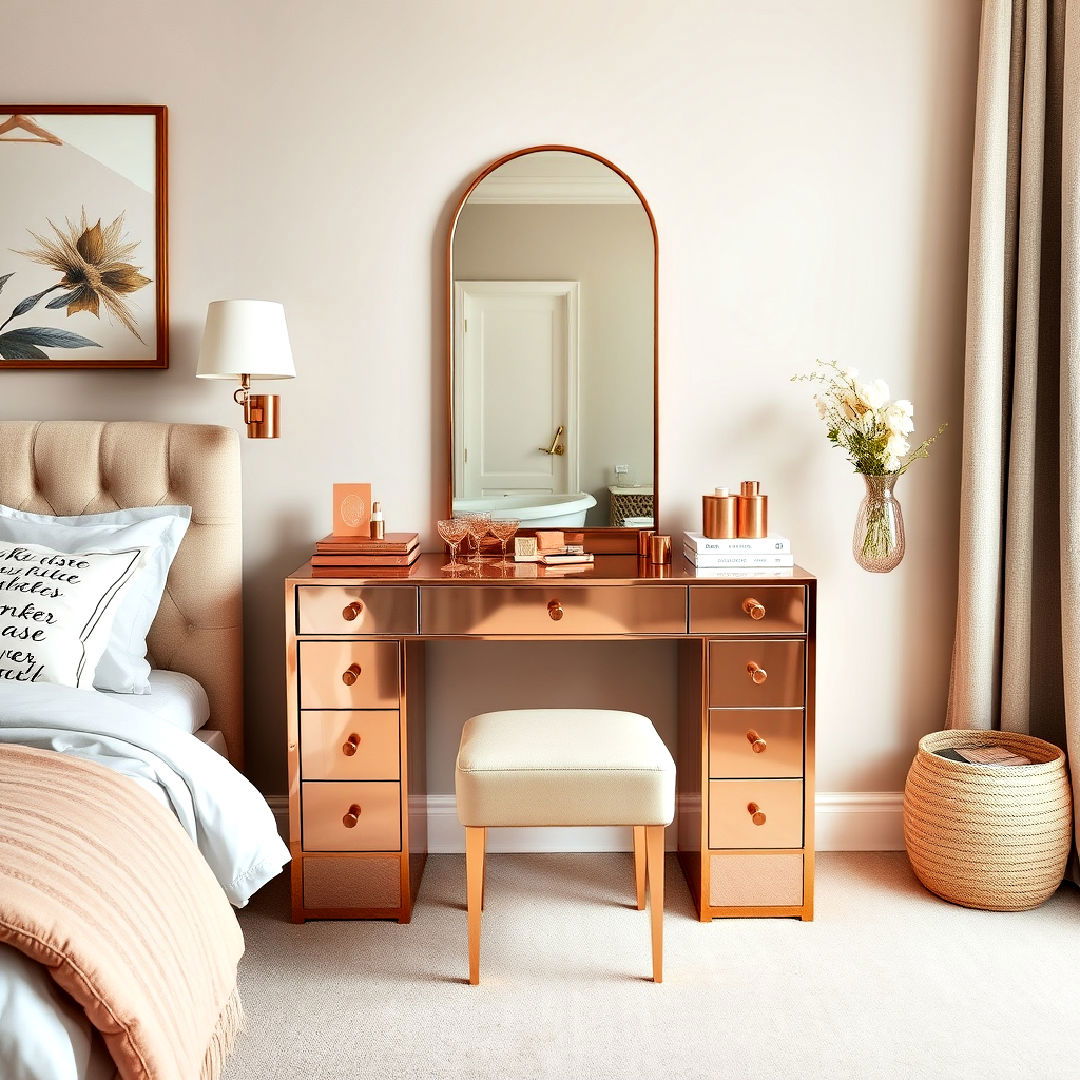 rose gold bedroom with vanity - 15 Rose Gold Bedroom Ideas