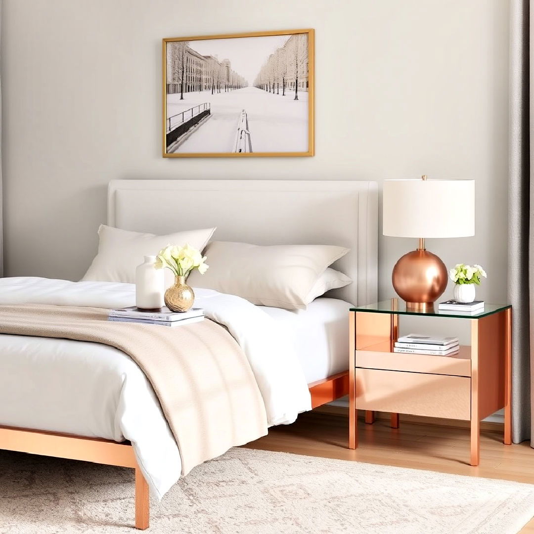 rose gold nightstand with glass top - 15 Rose Gold Bedroom Ideas
