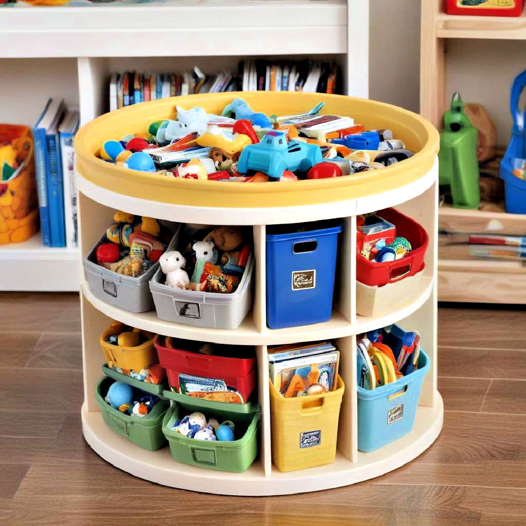 rotating storage bin for smaller toys - 40 Toy Storage Ideas