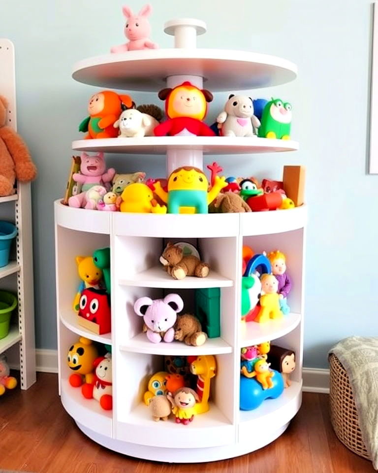 rotating toy shelf to keep toys accessible - 40 Toddler Room Ideas