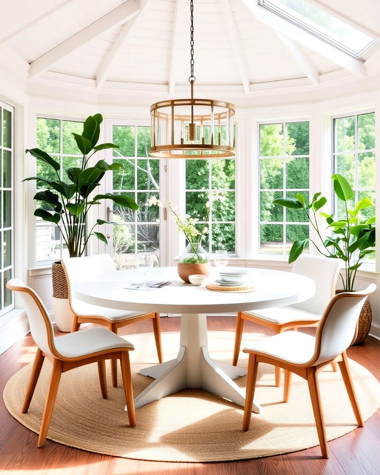 round dining table to save space - 25 Sunroom Dining Room Ideas