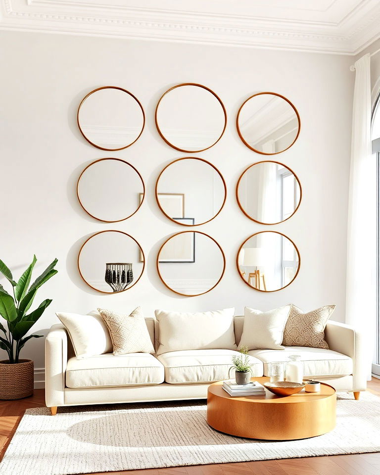 round mirrors for mirror collage wall - 20 Mirror Collage Wall Ideas