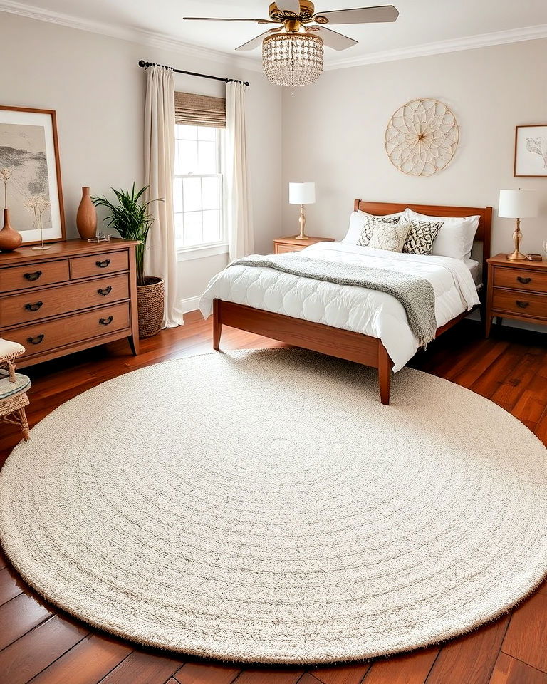 round rug for whimsical touch - 30 Bedroom Rug Ideas