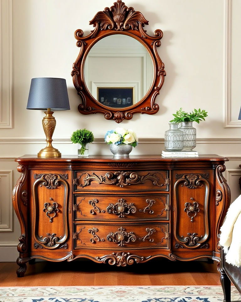 royal bedroom with antique dresser - 20 Royal Bedroom Ideas