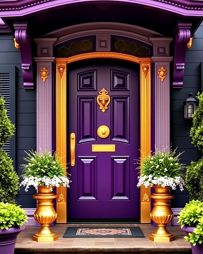 royal purple door with gold accents - 20 Purple Front Door Ideas