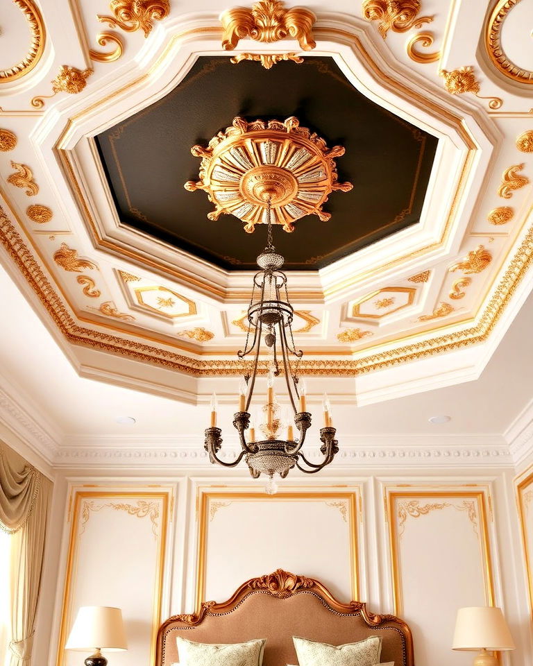 royal vibe intricate ceiling design - 20 Royal Bedroom Ideas