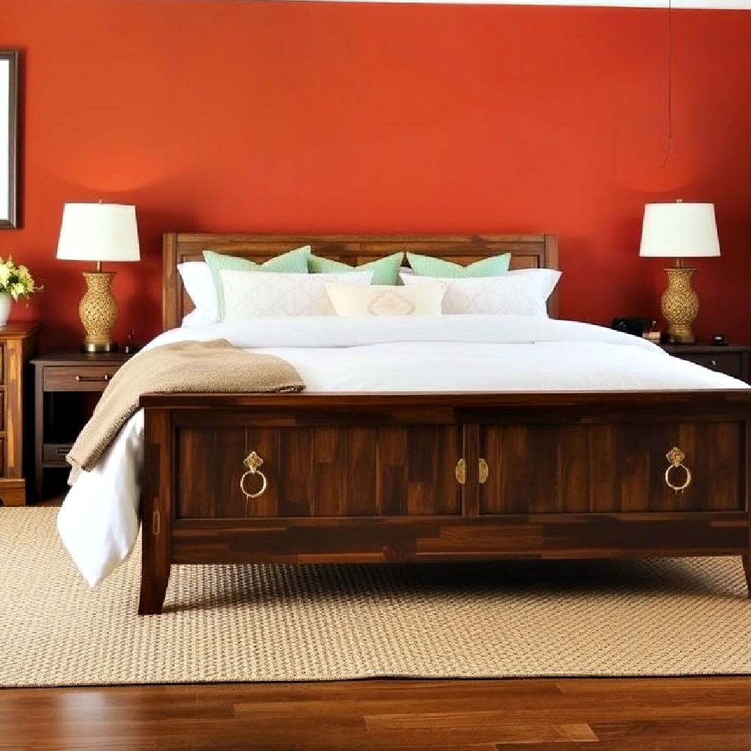 rust colored accent wall design - 15 Rust Bedroom Ideas