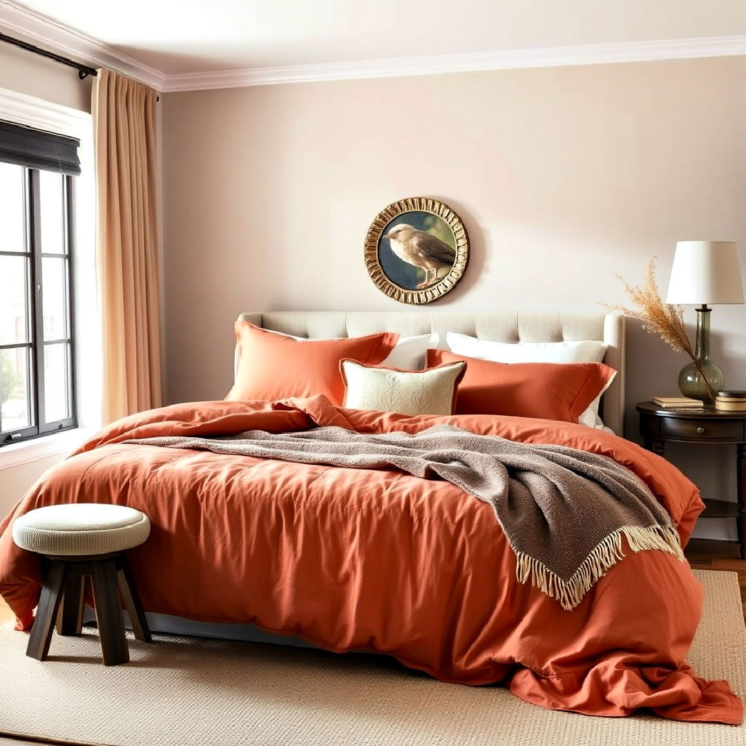 rust colored bedding - 15 Rust Bedroom Ideas