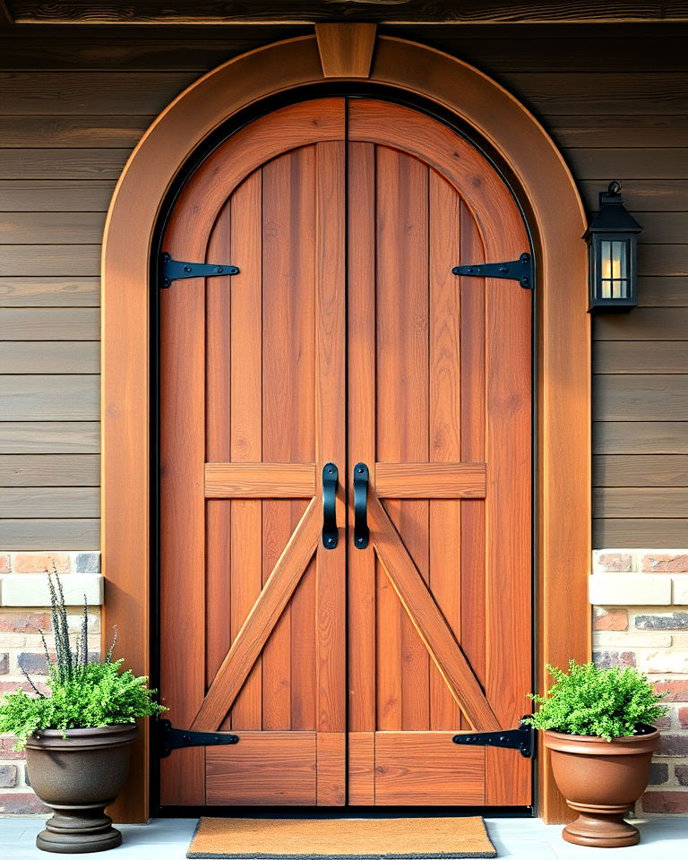 rustic barn style brown front door - 15 Brown Front Door Ideas
