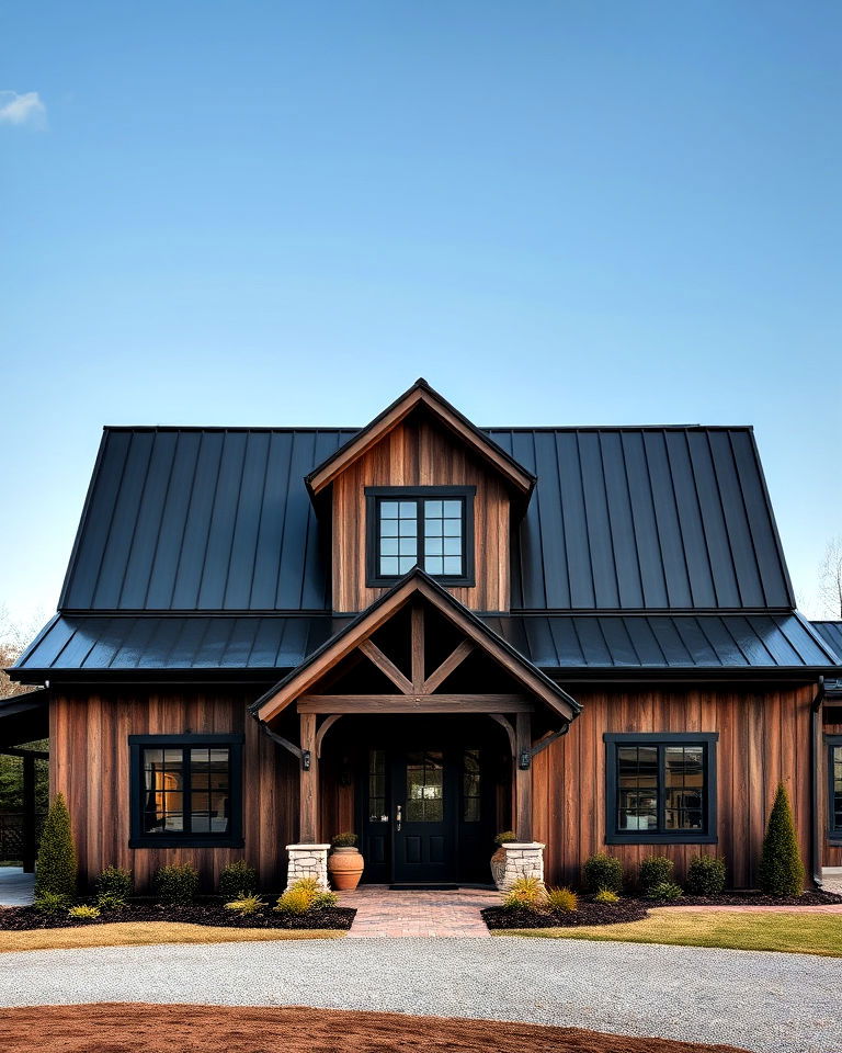 rustic barn style house with a black roof - 25 Houses With Black Roofs