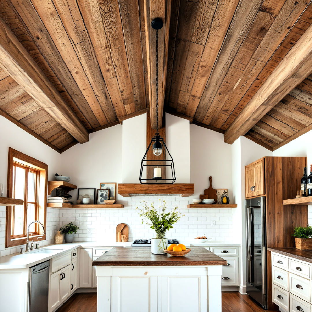 rustic barnwood ceiling - 15 Wood Ceiling Kitchen Ideas