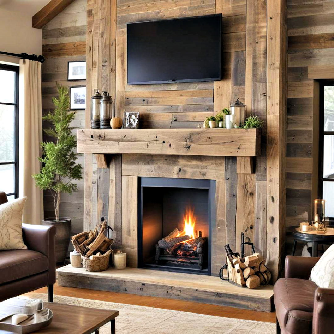 rustic barnwood fireplace for country style home - 40 Modern Fireplace Ideas