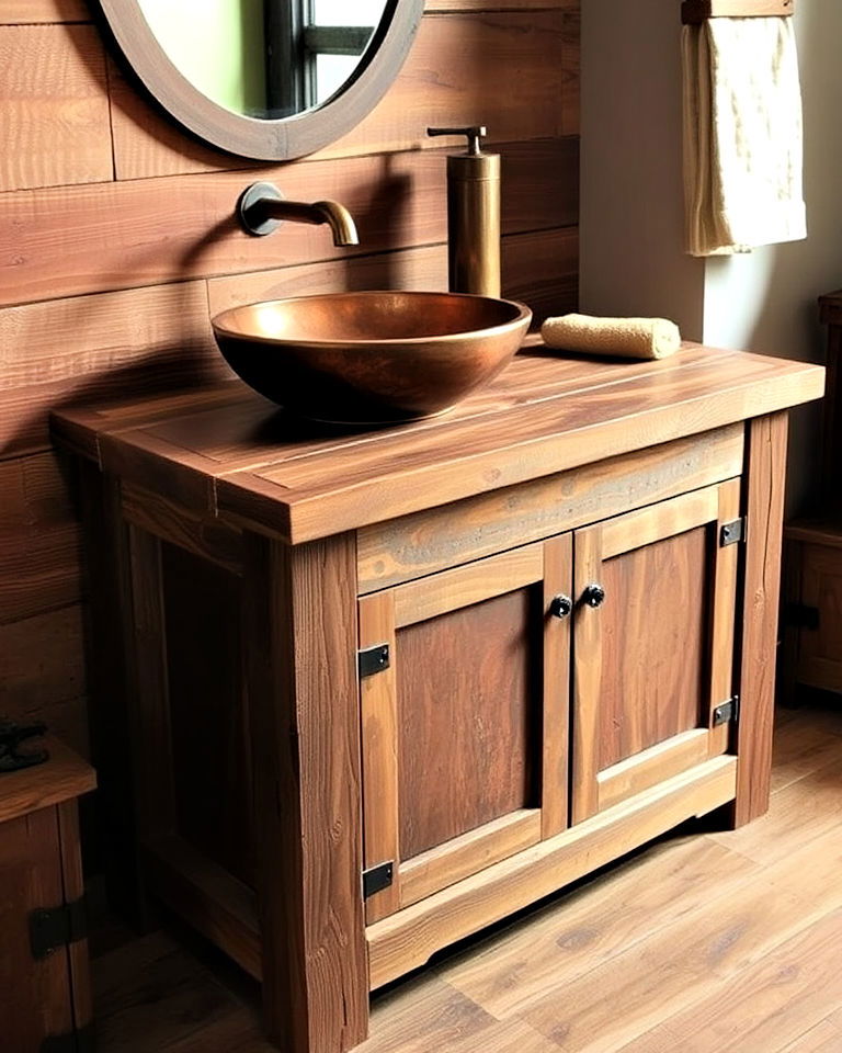 rustic bathroom vanity with copper accents - 15 Rustic Bathroom Vanity Ideas