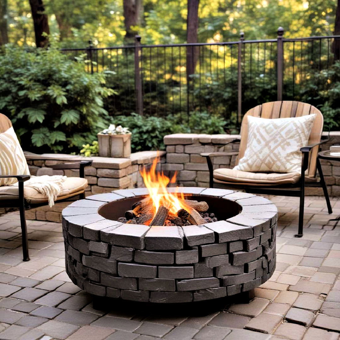 rustic brick compact fire pit - 40 Small Patio Ideas on a Budget