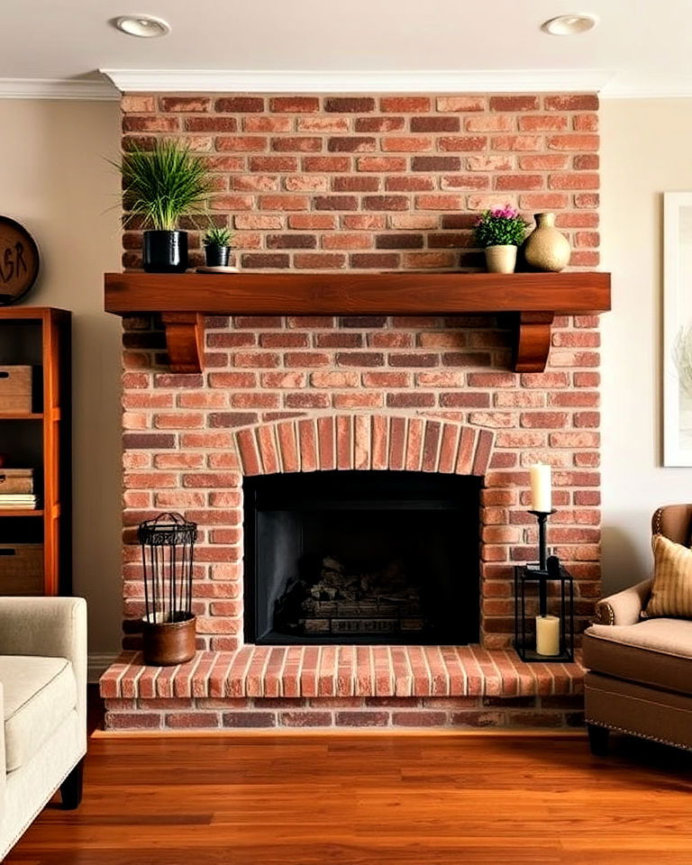 rustic brick fireplace surround for living room - 20 Brick Accent Wall Ideas