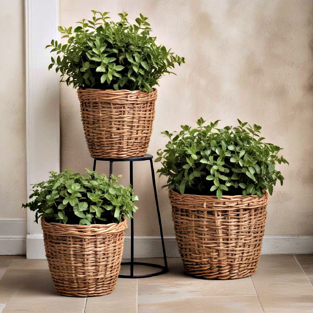 rustic brimming baskets - 40 Container Garden Ideas