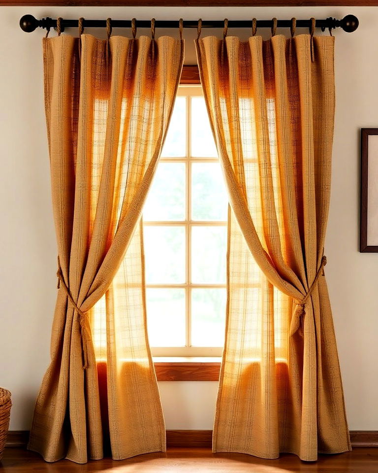 rustic burlap curtains for farmhouse window - 40 Farmhouse Window Treatment Ideas