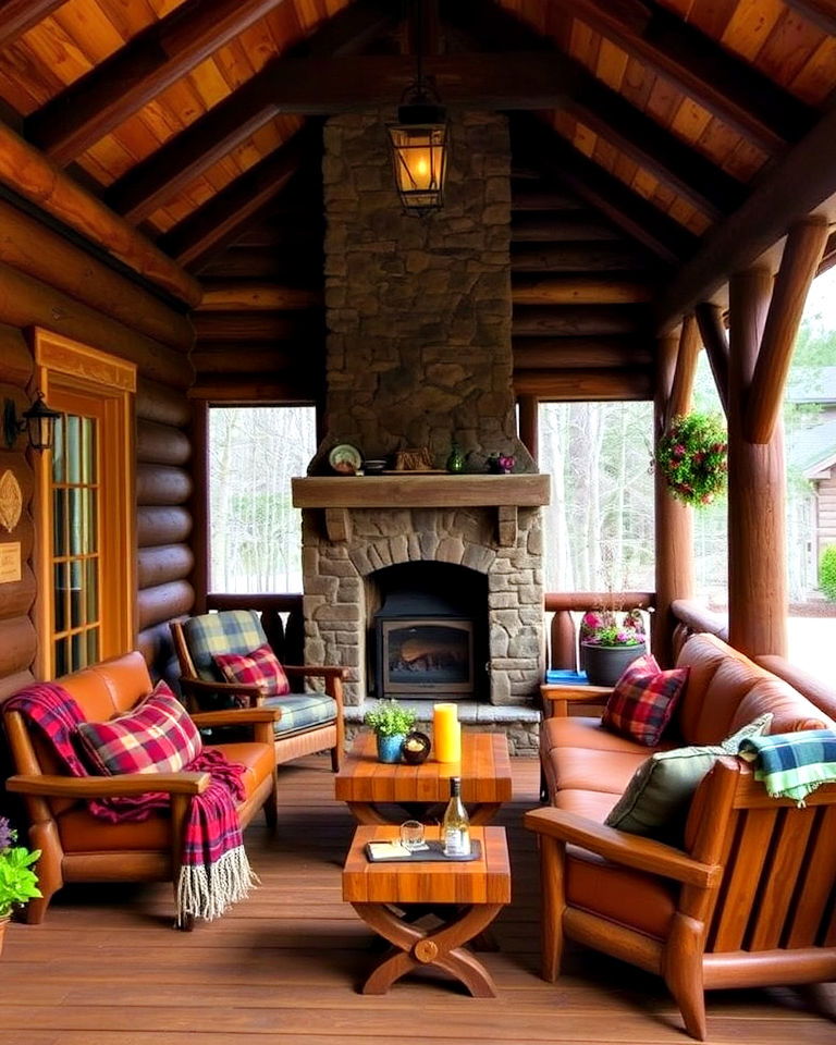 rustic cabin style porch design - 40 Covered Porch Ideas