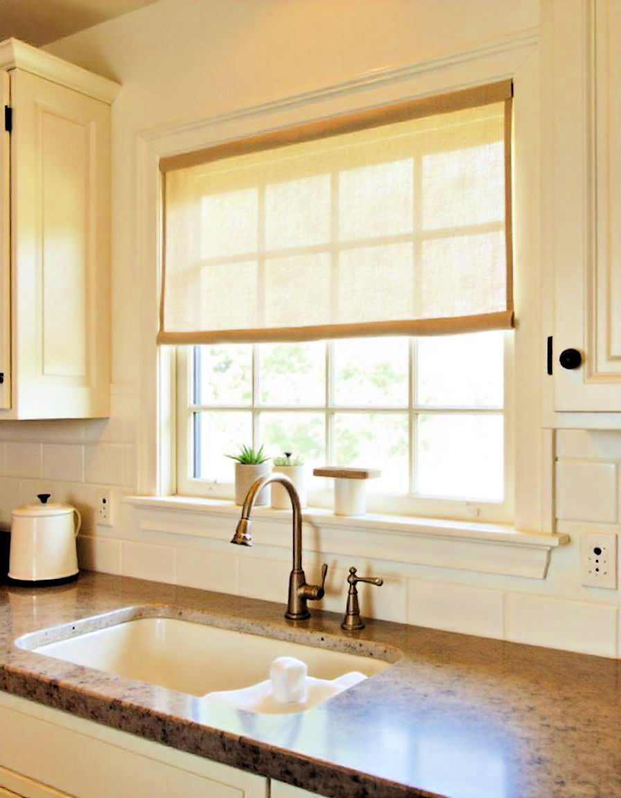 rustic charm with burlap curtains - 20 Primitive Kitchen Ideas