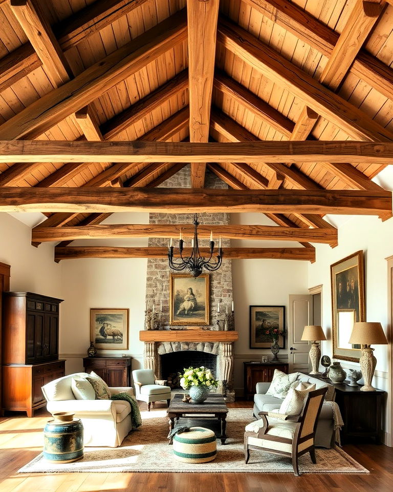 rustic charm with exposed wooden beams - 30 French Country Decor Ideas