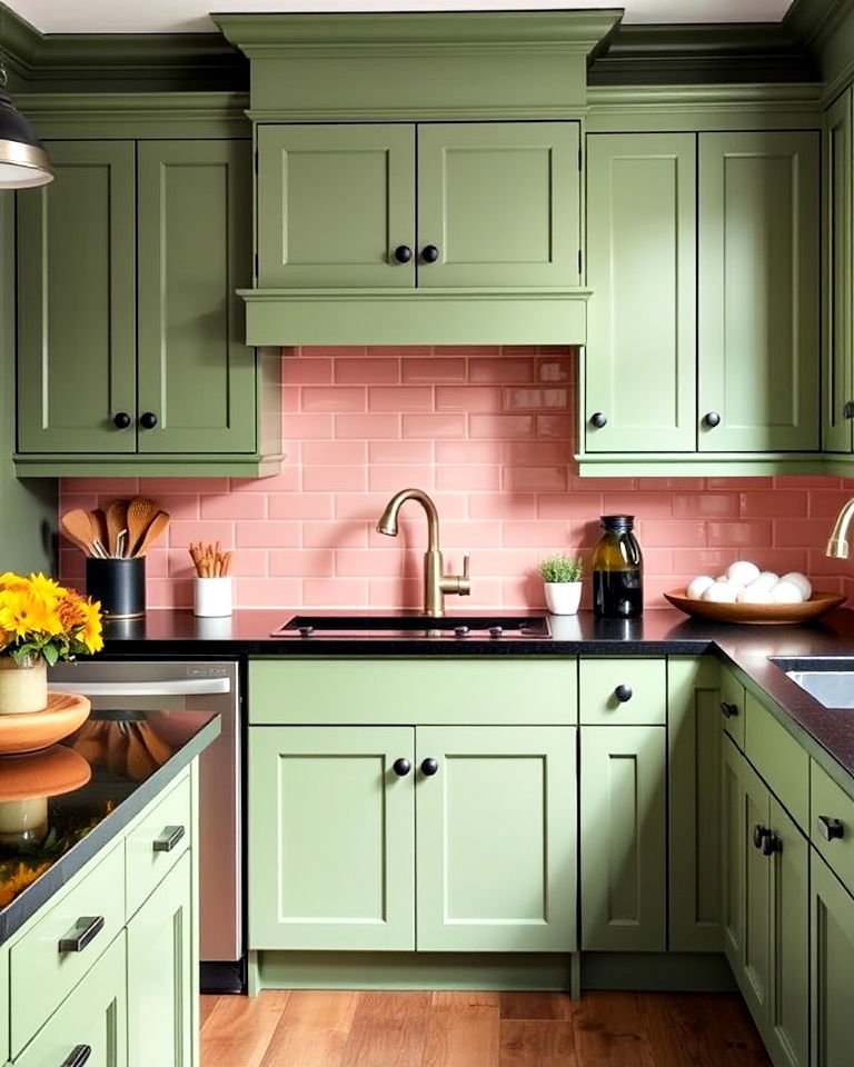 rustic charm with green shaker cabinets - 20 Green Kitchen Cabinets With Black Countertops