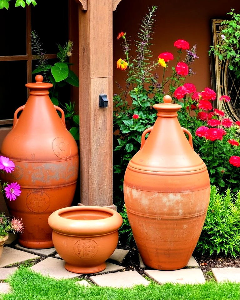rustic charm with mexican clay water jars - 25 Mexican Garden Ideas