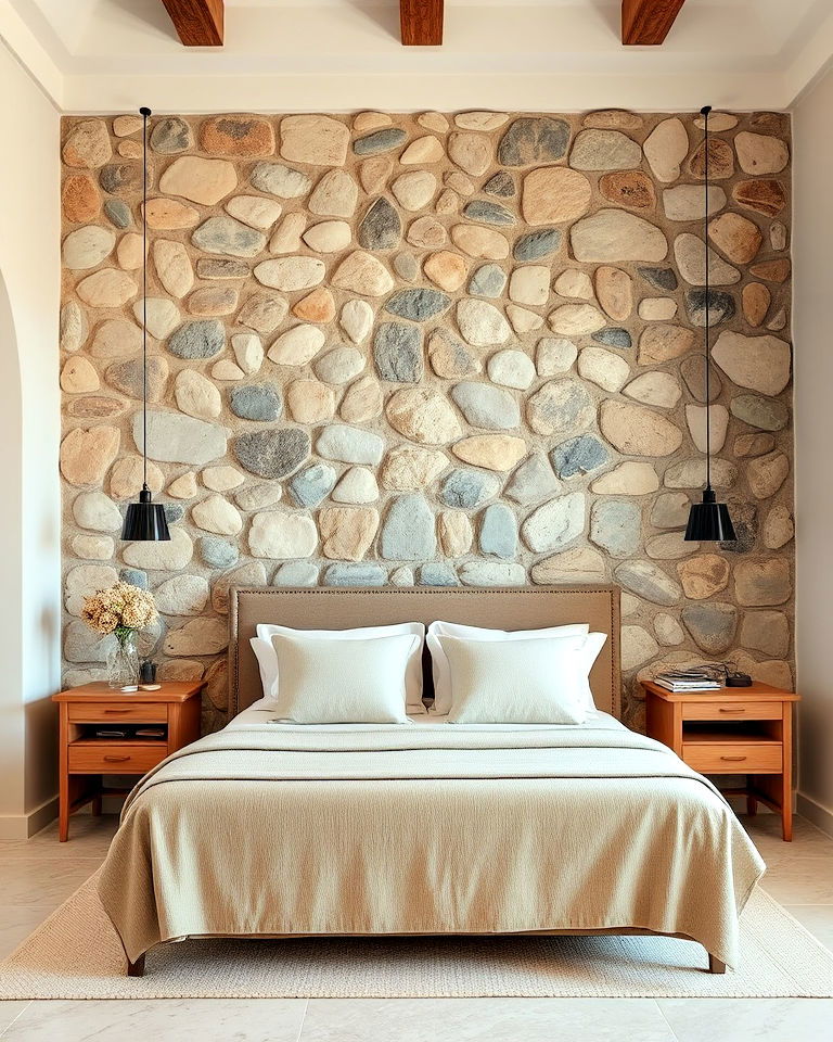 rustic charm with natural stone wall - 20 Mediterranean Bedroom Ideas
