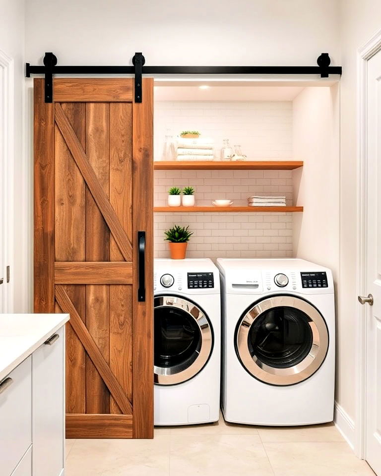 rustic charm with sliding barn door - 30 Luxury Modern Laundry Room Ideas
