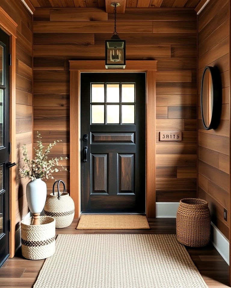 rustic charm with stained shiplap - 25 Shiplap Wall Entryway Ideas