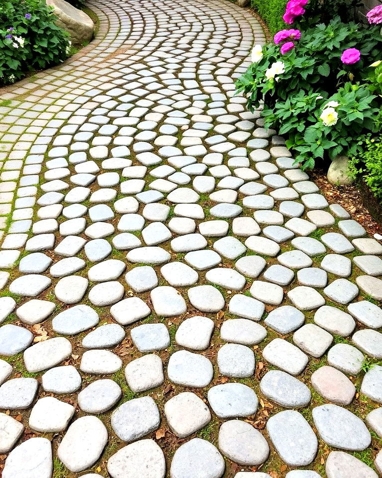 rustic cobblestone stepping stones - 30 Stepping Stone Walkway Ideas