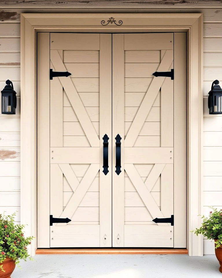 rustic colonial shiplap door with crossbuck detailing - 20 Colonial Front Door Ideas