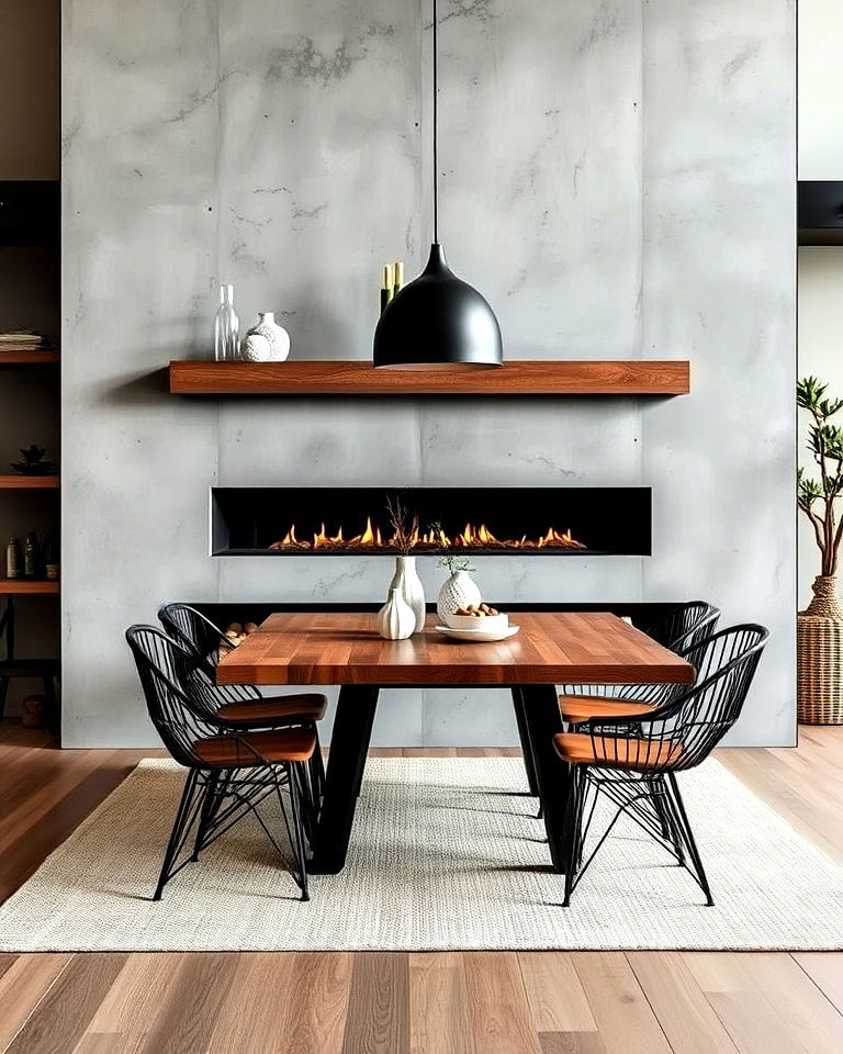 rustic concrete fireplace ideas - 30 Dining Rooms With Fireplaces