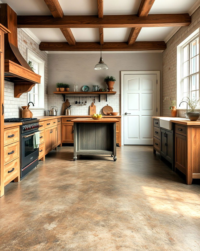 rustic concrete floor for kitchen - 25 Concrete Floor Kitchen Ideas