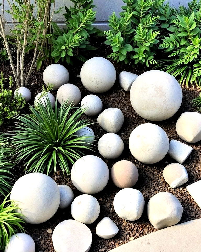 rustic concrete garden spheres - 25 Concrete Landscaping Ideas